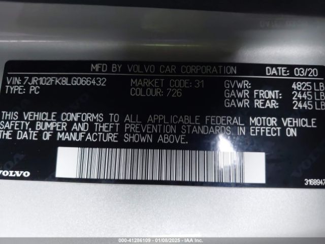 7JR102FK8LG066432 Volvo S60 T5 Momentum