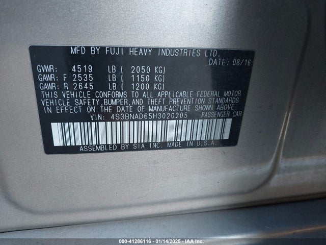 Subaru Legacy 2.5i Premium 2017 4S3BNAD65H3020205 Image 9