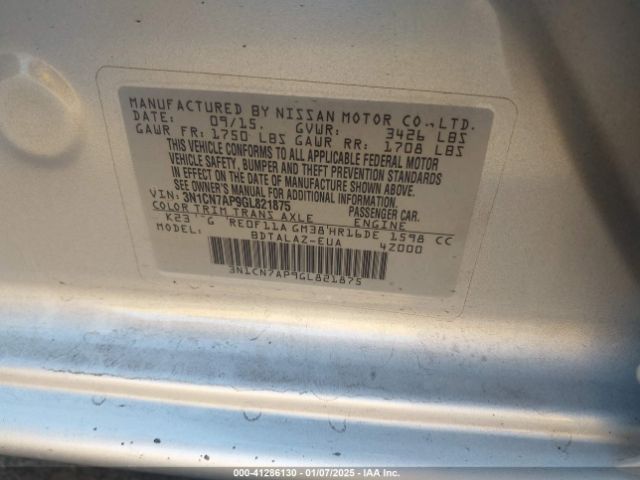 3N1CN7AP9GL821875 Nissan Versa 1.6 S+