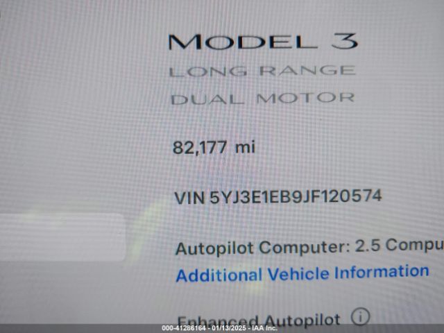 5YJ3E1EB9JF120574 Tesla Model 3 Long Range/performance