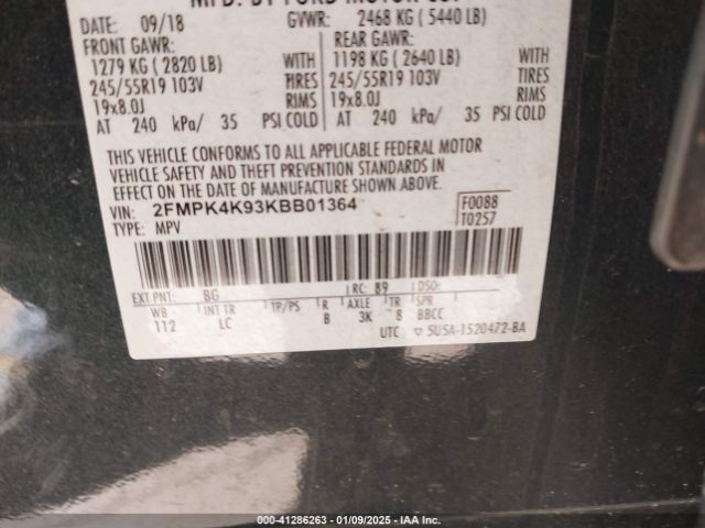 2FMPK4K93KBB01364 Ford Edge Titanium