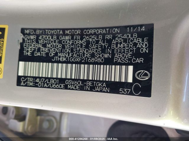 JTHBK1GGXF2168980 Lexus ES 350