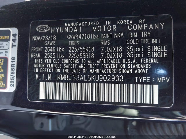 KM8J33AL5KU902933 Hyundai TUCSON SEL