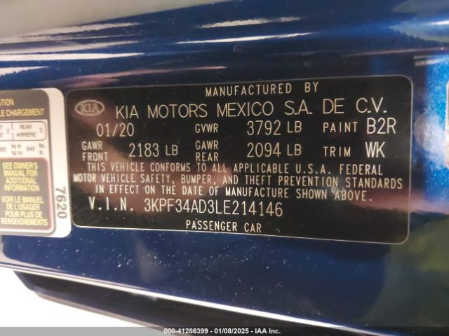 3KPF34AD3LE214146 KIA Forte Gt-line