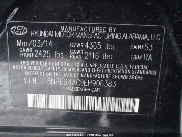 5NPEB4AC9EH906383 Hyundai SONATA GLS