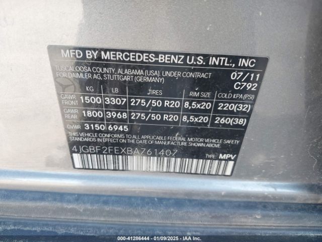 2011 MERCEDES-BENZ GL 350 BLUETEC 4JGBF2FEXBA761407 Photo 8