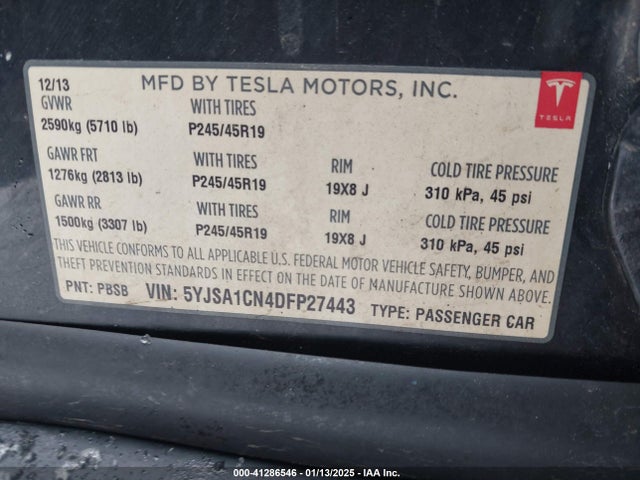 2013 TESLA MODEL S 5YJSA1CN4DFP27443 Photo 8
