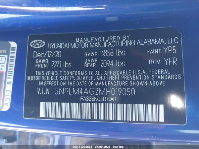5NPLM4AG2MH019050 Hyundai ELANTRA SEL