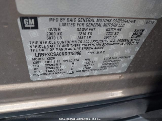 LRBFXCSA0KD018800 Buick Envision Fwd Essence