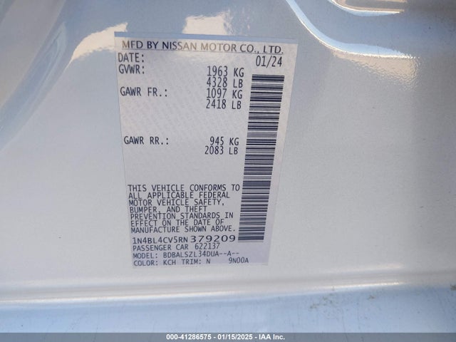 1N4BL4CV5RN379209 Nissan Altima Sr Fwd