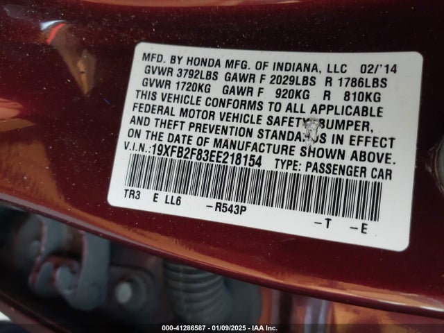 Honda CIVIC EX 2014 19XFB2F83EE218154 Image 9