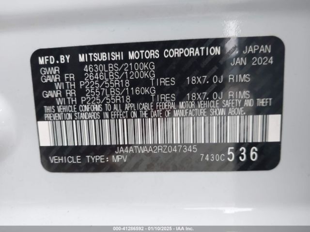JA4ATWAA2RZ047345 Mitsubishi Eclipse Cross Se S-awc