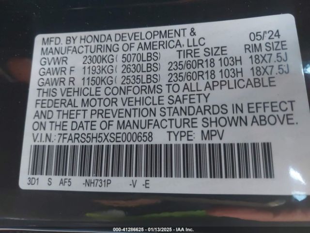7FARS5H5XSE000658 Honda Cr-v Hybrid Sport