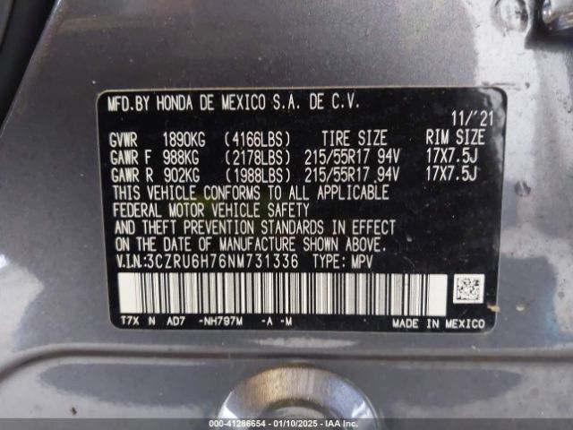 3CZRU6H76NM731336 Honda Hr-v Awd Ex-l