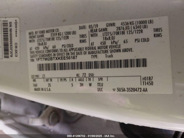 1FT7W2BTXKEE56187 Ford F-250 Xlt