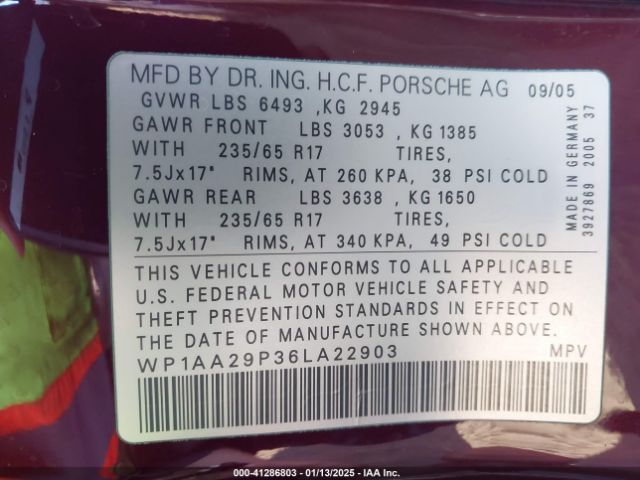 2006 PORSCHE CAYENNE WP1AA29P36LA22903 Photo 8