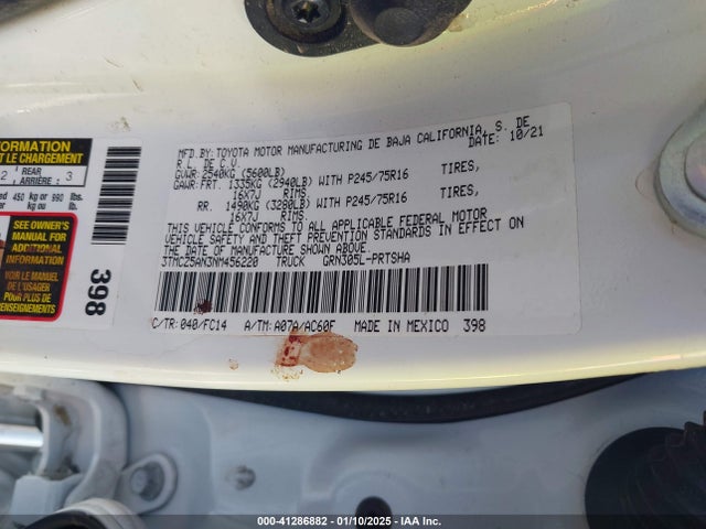 3TMCZ5AN3NM456220 Toyota 2gr-fks
