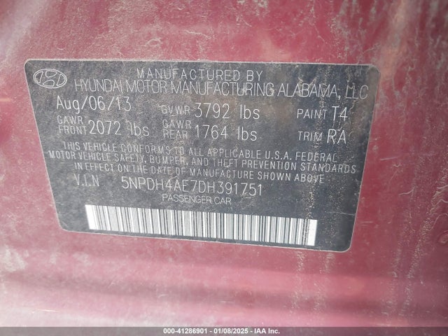 Продаж на аукціоні авто 2013 Hyundai Elantra Gls, vin: 5NPDH4AE7DH391751, номер лоту: 41286901