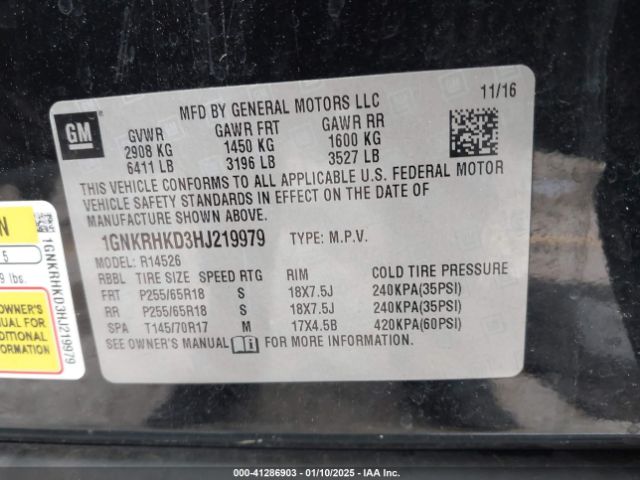 1GNKRHKD3HJ219979 Chevrolet Traverse 2lt