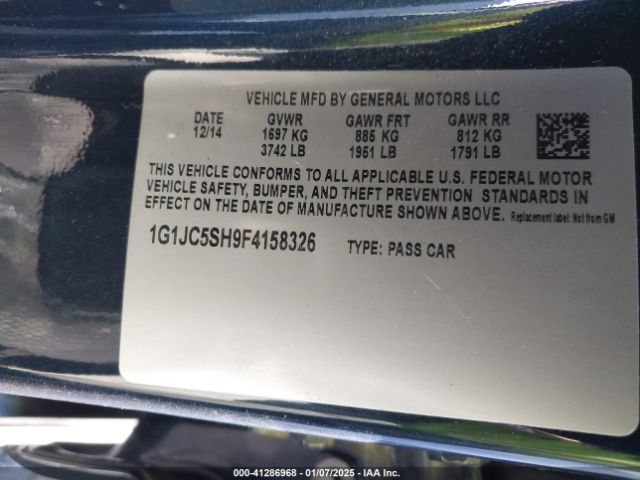 1G1JC5SH9F4158326 Chevrolet Sonic Lt Auto