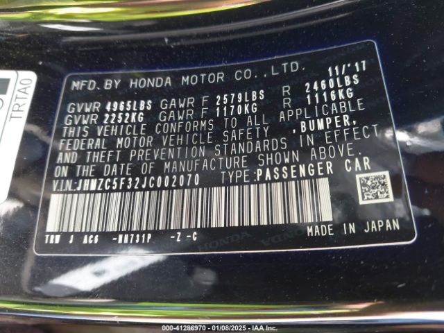 JHMZC5F32JC002070 Honda Clarity Plug-in Hybrid Touring