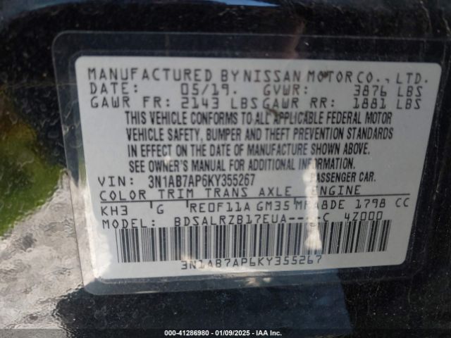 3N1AB7AP6KY355267 Nissan SENTRA SR