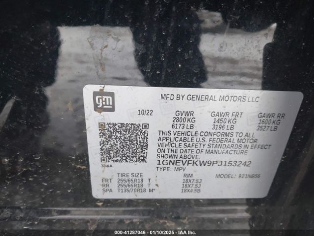 1GNEVFKW9PJ153242 Chevrolet Traverse Awd Ls