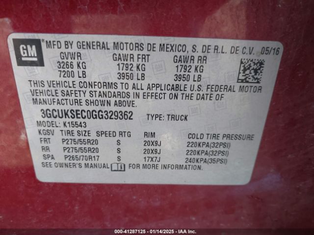 3GCUKSEC0GG329362 Chevrolet Silverado 1500 2lz