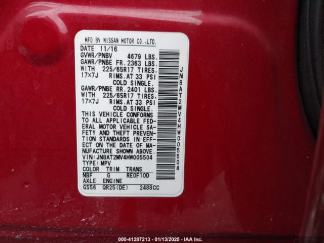 JN8AT2MV4HW005504 Nissan ROGUE SV