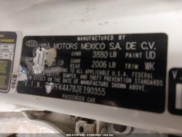 3KPFK4A78JE190355 KIA FORTE LX