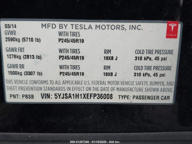 5YJSA1H1XEFP36008 Tesla Model S P85