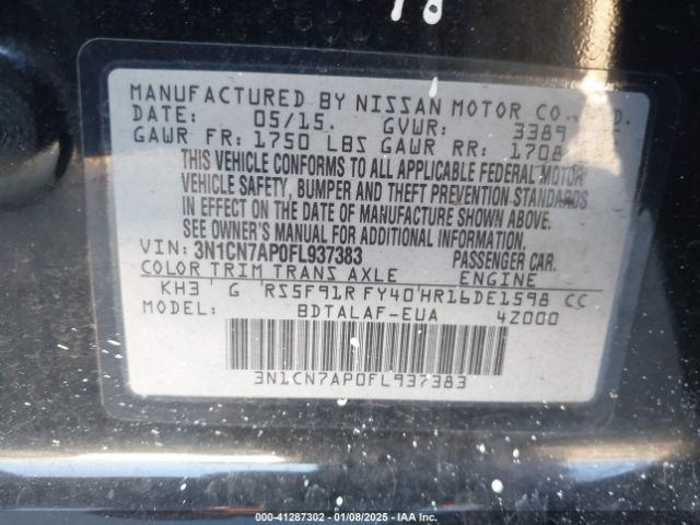 3N1CN7AP0FL937383 Nissan Versa 1.6 S