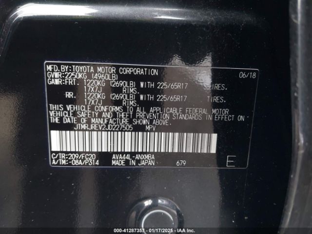 JTMRJREV2JD227505 Toyota Rav4 Hybrid Le
