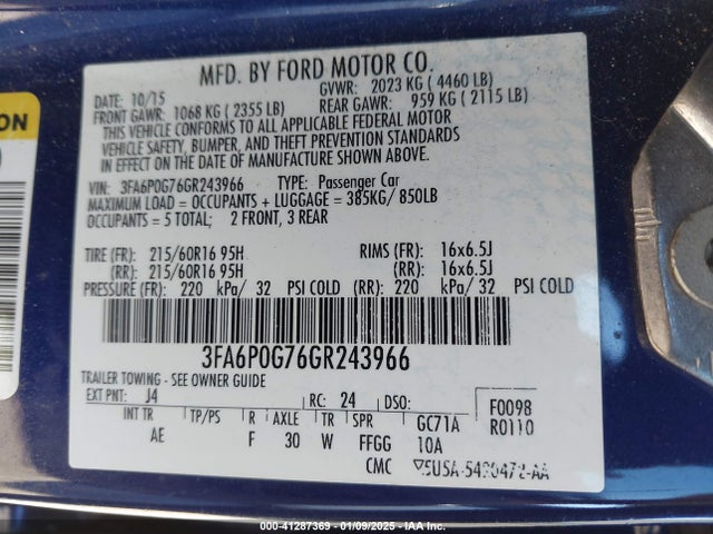 3FA6P0G76GR243966 Ford FUSION S