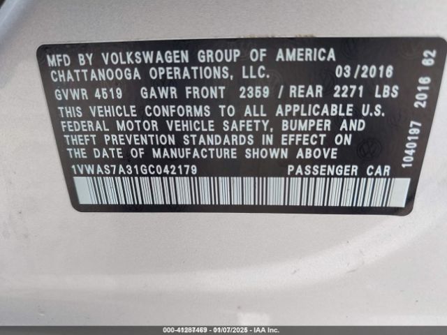 1VWAS7A31GC042179 Volkswagen Passat 1.8t S