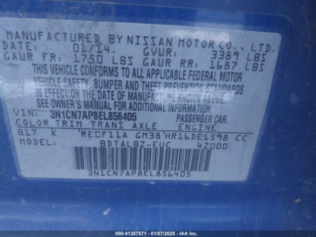 3N1CN7AP8EL856405 Nissan Versa 1.6 Sv