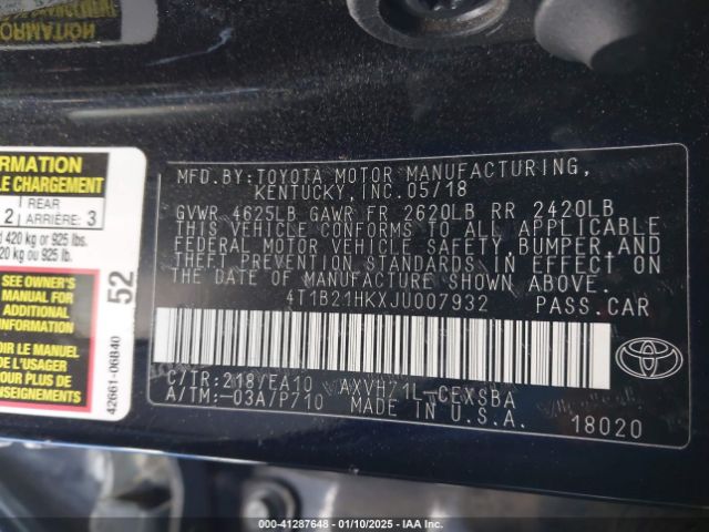 4T1B21HKXJU007932 Toyota Camry Hybrid Se