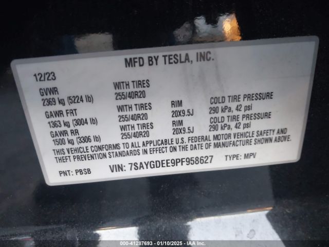 7SAYGDEE9PF958627 Tesla Model Y Awd/long Range Dual Motor All-wheel Drive
