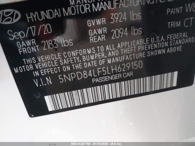 5NPD84LF5LH629150 Hyundai ELANTRA SEL