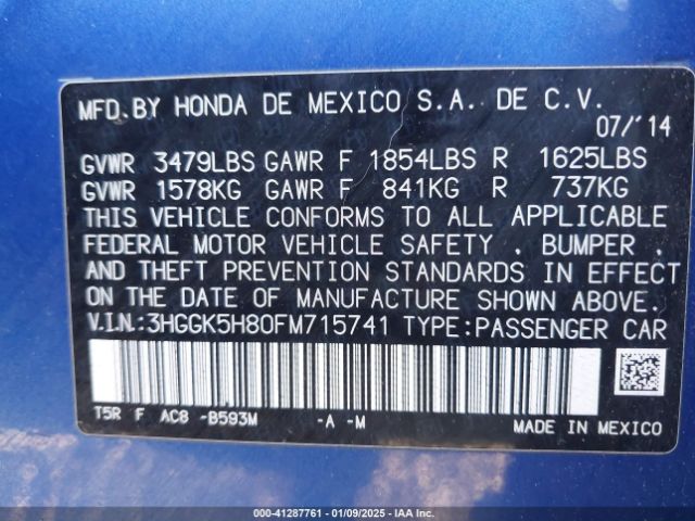 3HGGK5H80FM715741 Honda Fit Ex/ex-l