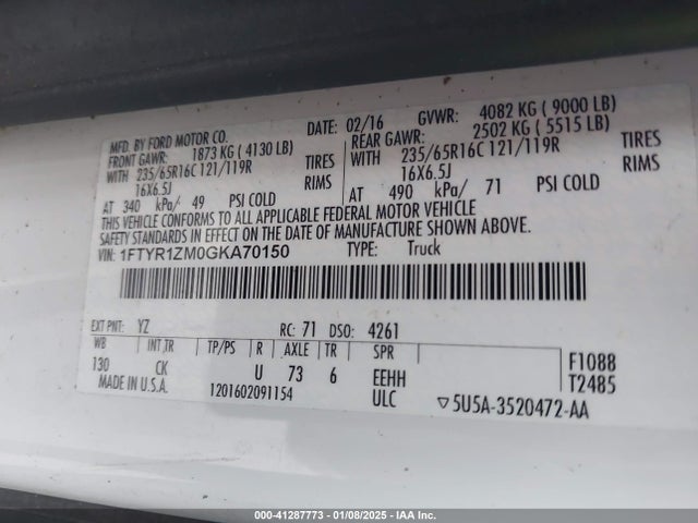 Ford Transit-250 2016 1FTYR1ZM0GKA70150 Image 9