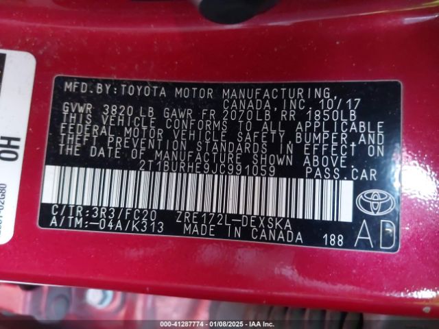 2T1BURHE9JC991059 Toyota COROLLA SE