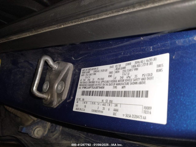 Aukcja sprzedaży 2018 Ford Escape S, vin: 1FMCU0F75JUB76408, numer aukcji: 41287792