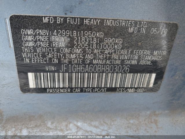 2011 SUBARU IMPREZA JF1GH6A60BH803026 Photo 8