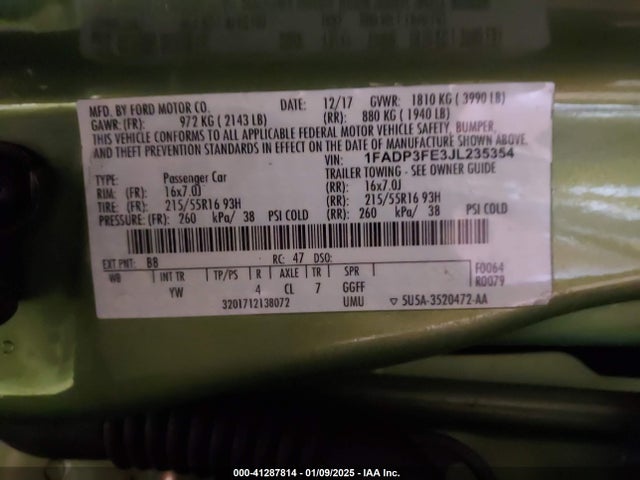 Ford FOCUS SE 2018 1FADP3FE3JL235354 Image 9