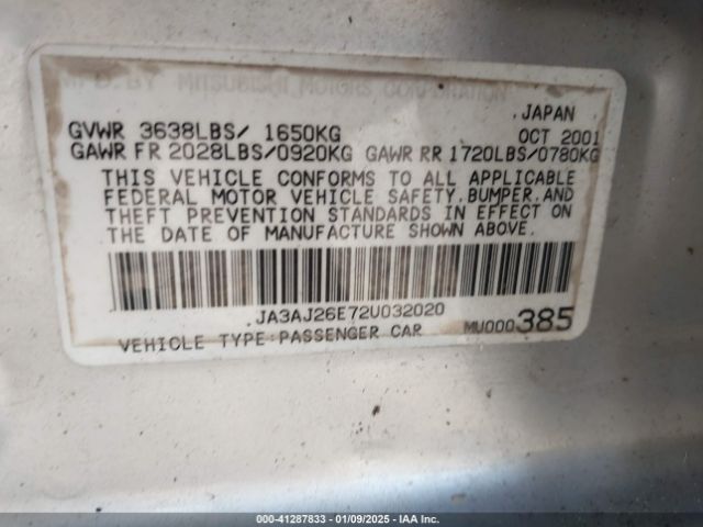 2002 MITSUBISHI LANCER JA3AJ26E72U032020 Photo 8