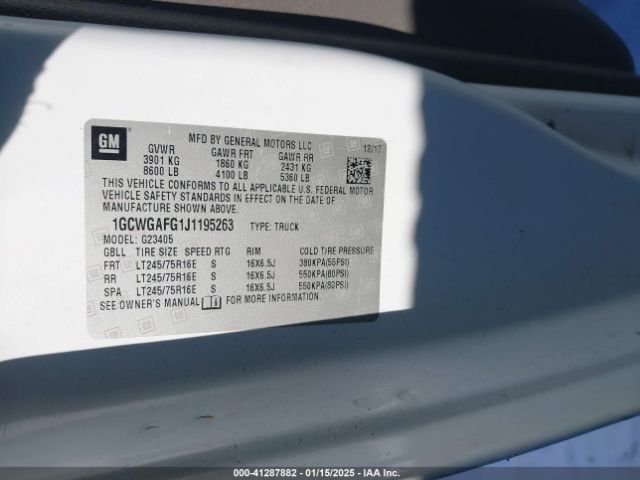 1GCWGAFG1J1195263 Chevrolet Express 2500 Work Van
