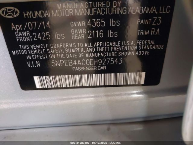 5NPEB4AC0EH927543 Hyundai SONATA GLS