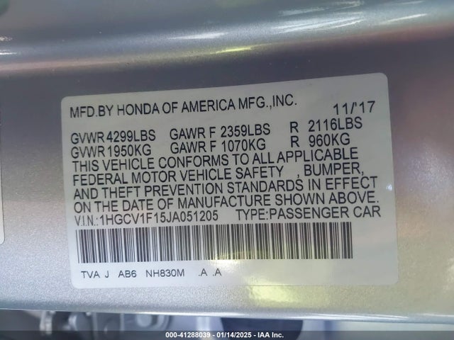 Honda ACCORD LX 2018 1HGCV1F15JA051205 Image 9