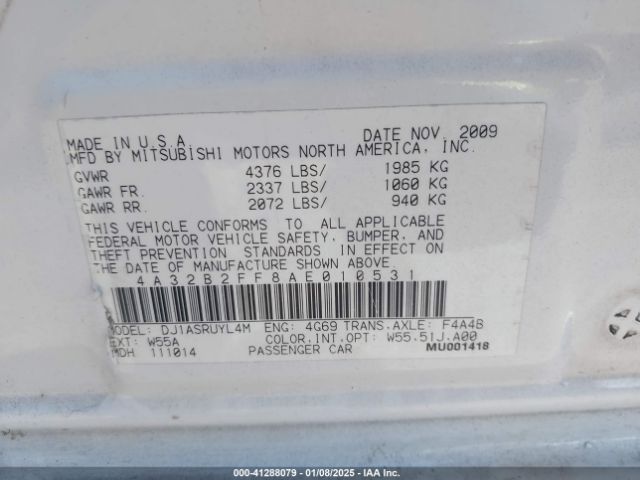 2010 MITSUBISHI GALANT 4A32B2FF8AE010531 Photo 8